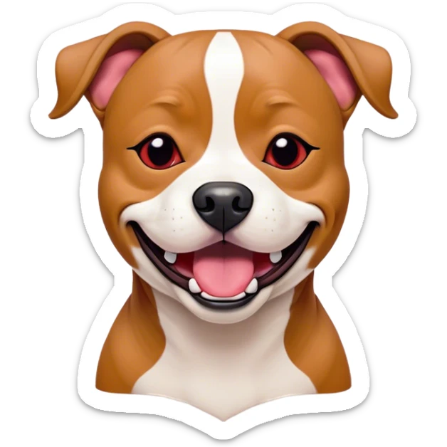 Cinematic Comical Red/Fawn Staffordshire Bull Terrier Portrait Emoji, Head tilted dramatically with an exaggeratedly amused expression, featuring a striking red/fawn Fur with bold white accents, wide, expressive dark eyes filled with playful disbelief, Simplified yet hilariously expressive features, highly detailed, glowing with a slightly sassy glow, high shine, dramatic yet playful, stylized with an air of cheeky mischief, bright and endearing, soft glowing outline, capturing the essence of a spirited and over-the-top guardian, so meme-worthy it feels like it could side-eye its way into internet fame instantly! sticker