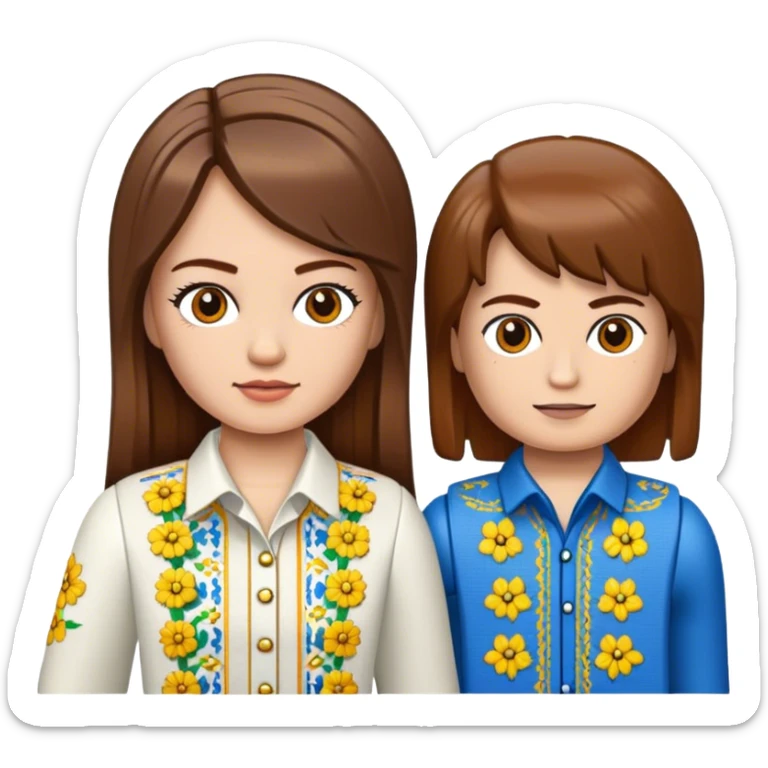 a Ukrainian girl with brown hair in an embroidered shirt and a Ukrainian boy in an embroidered shirt and Lego bricks sticker
