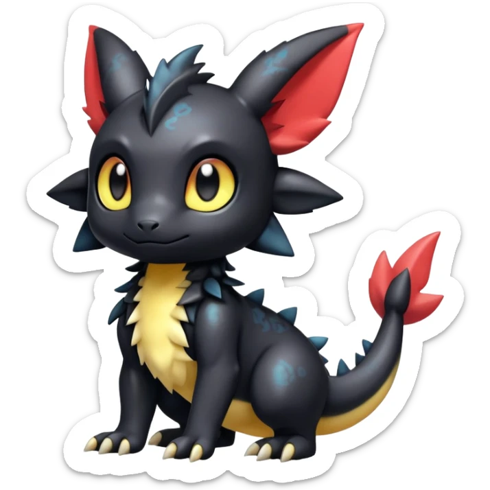 Cute Shiny Chibi Baby Innocent Ethereal Guilmon-Salandit-Umbreon-Fakémon-hybrid-creature (full body)  sticker