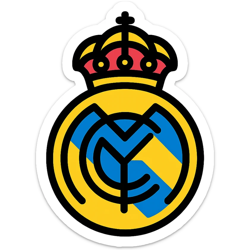 Real Madrid football club crest as a modern icon, clean lines, simplified details, bold shapes, no text, suitable for app icon sticker