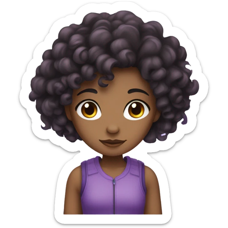 a girl with curly black hair who is light brown with freckles and purple colored highlights sticker