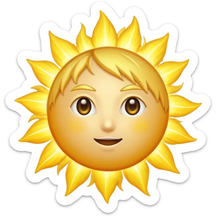 A large, bright sun, with an intense yellow center and golden rays all around, illuminated and vibrant.
Prompt: “A radiant golden sun, with long, bright rays all around, an intense yellow center, sticker