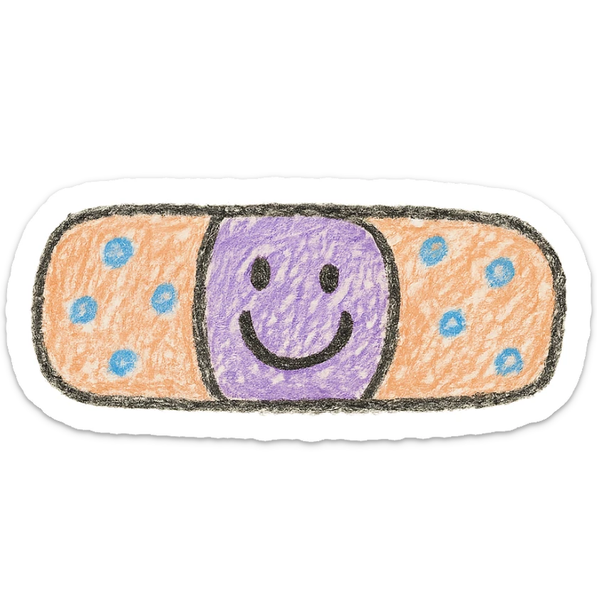 playful bandage with smiling face, children doodle style sticker