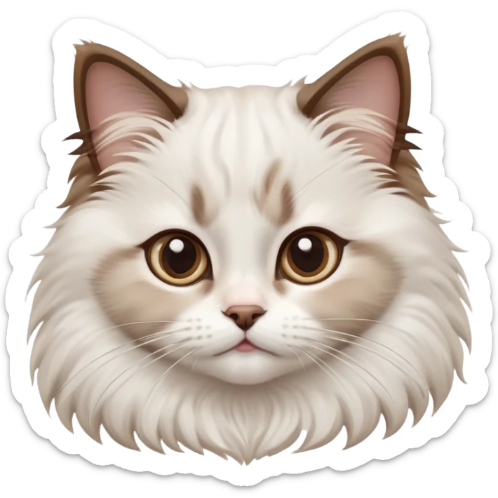 cinematic-adorable-big-eyed-fluffy-white brown-ragdoll-cat-portrait-emoji,-head-tilted-playfully-with-a-sweet-expression,-fluffy-white brown-fur,-simplified-yet-irresistibly-cute-features-with-large,-expression, sticker