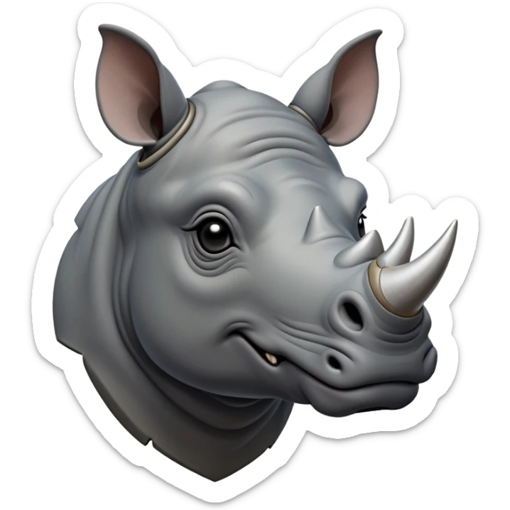 cinematic-noble-rhinoceros-portrait-emoji,-poised,-with-a-massive,-powerful-build-and-a-thick,-hide-of-slate-gray,-deep-set-soulful-piercing-eyes,-simplified-yet-sharp-and-sophisticated-features,-highly-detailed, with large black eyes, szoomed out showing houlders sticker