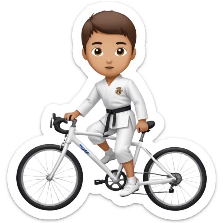 Taekwondo boy wearing a dobok riding a road bike sticker