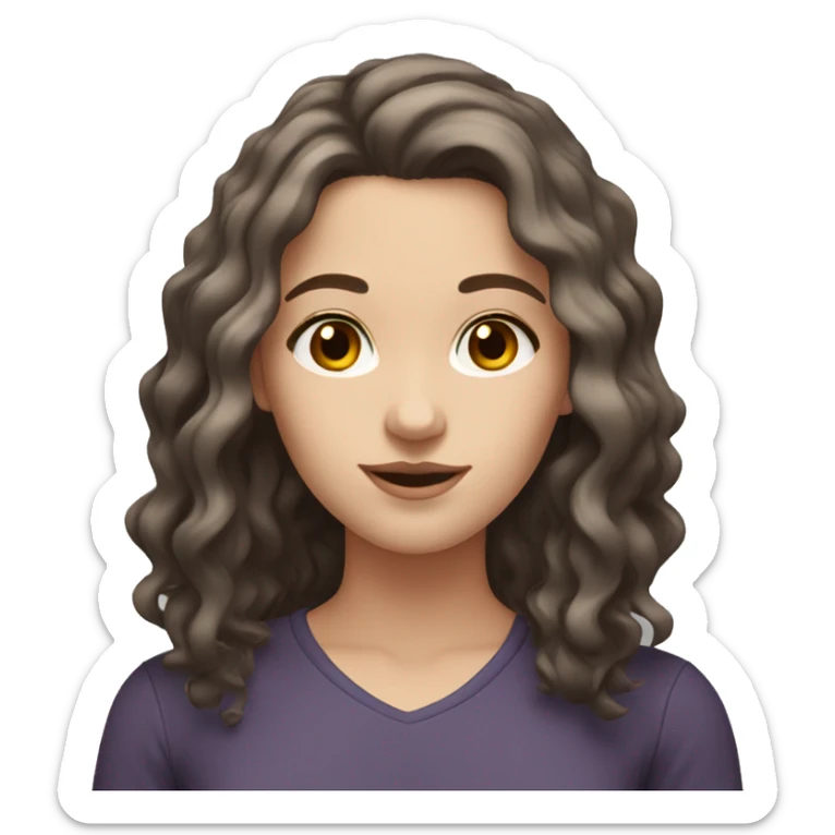 white girl with shoulder length dark brown wavy hair and brown eyes sticker