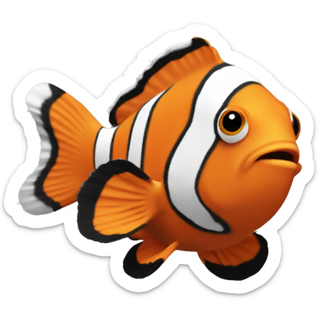 a clownfish in coral reefs and the clownfish has an orange body and black and white stripes. sticker