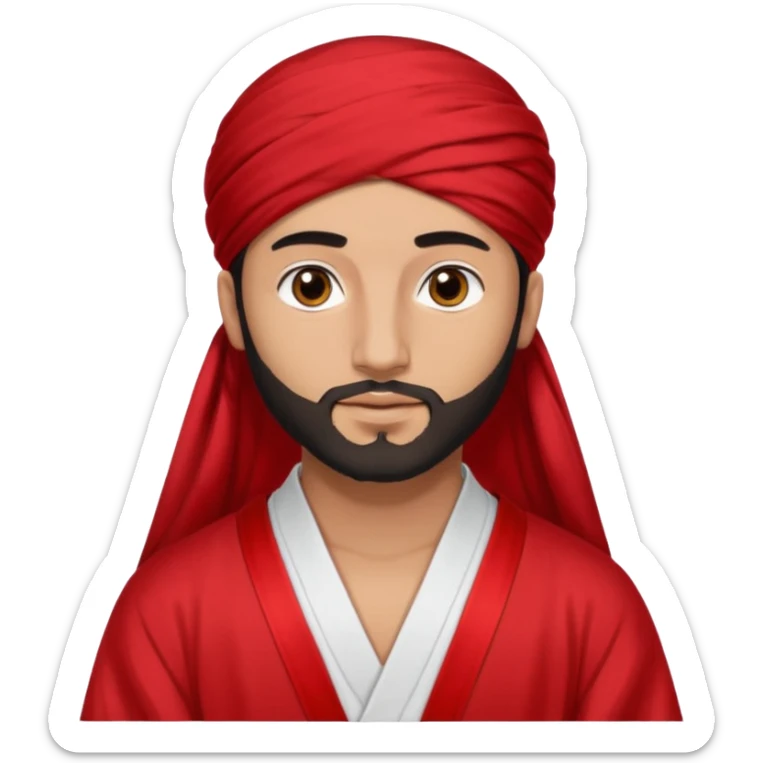 
-Apariencia: Joven de unos 25-30 años, atractivo,.
-Rostro: Ojos oscuros, piel ligeramente morena, rasgos árabes finos.
-Cabello: Negro, algo rizado o suelto, con barba fina.
-cuerpo entero Cuando se revela su identidad, puede llevar una túnica más oriental, con faja y turbante sencillo. sticker