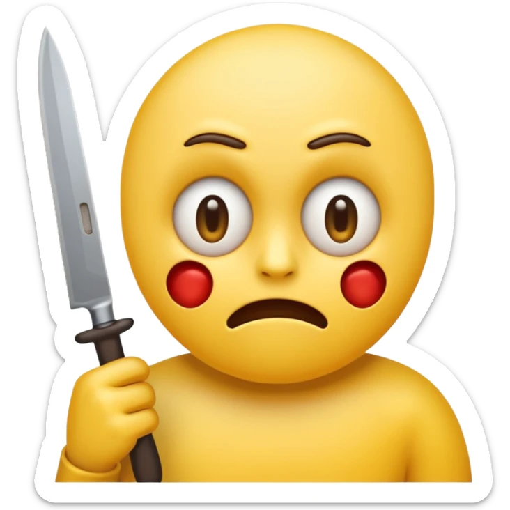 Insane scared injured yellow emoji person with a knife in the classic emoji style  sticker