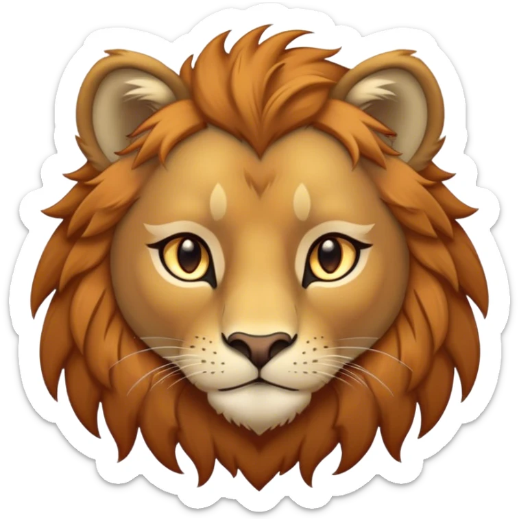 Cinematic Noble Lio Cub Portrait Emoji, Poised and regal, with a powerful, muscular build and a majestic, tawny mane, deep-set soulful amber eyes, Simplified yet sharp and sophisticated features, highly detailed, glowing with a warm, dignified glow, high shine, intelligent and fierce, stylized with an air of wild majesty, focused and attentive, soft glowing outline, capturing the essence of a watchful and confident king, so majestic it feels as though it could roar out of the screen with effortless authority! sticker