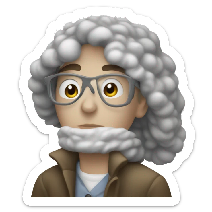 White person wearing a big winter coat painting a picture sticker