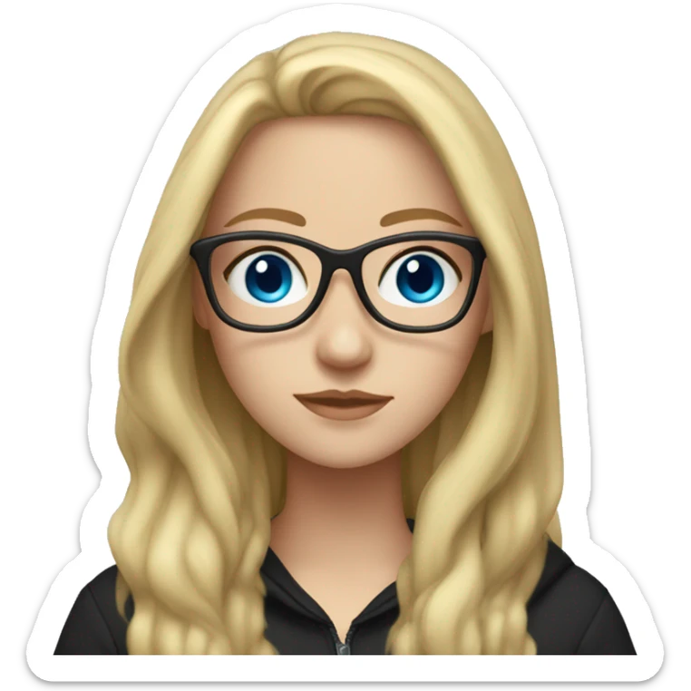 white girl with glasses and long blonde hair and black hoodie and blue eyes sticker