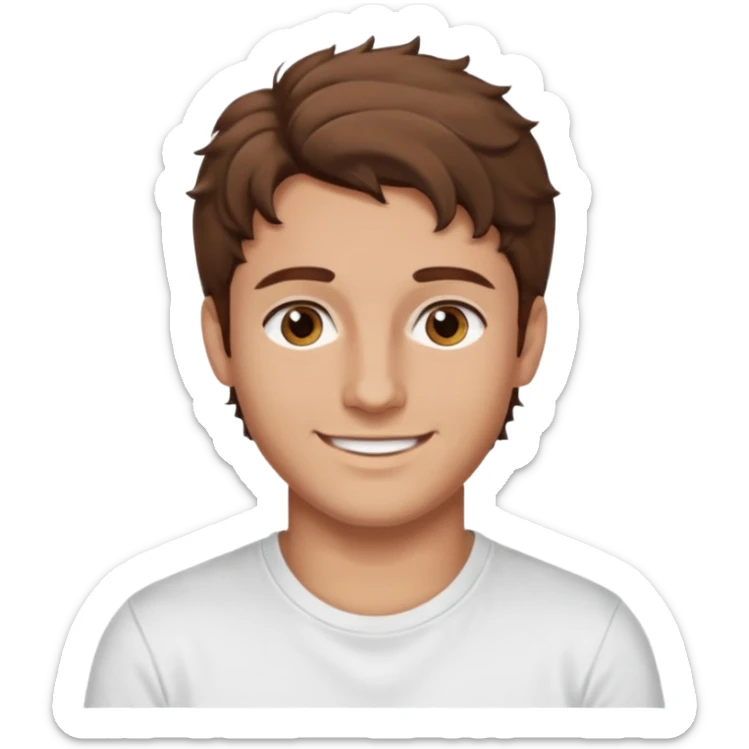 Kjekk mann (lys i huden) som har pynta seg.  fargen på håret er brunt og HAN har midtskille og litt søte krøller . Litt øyevipper men ikke mye og litt mørke brun. Skal se HOT Å SEXY UT smile mer!!! Ca 20 år gammel. HVIT T-SKJORTE sticker