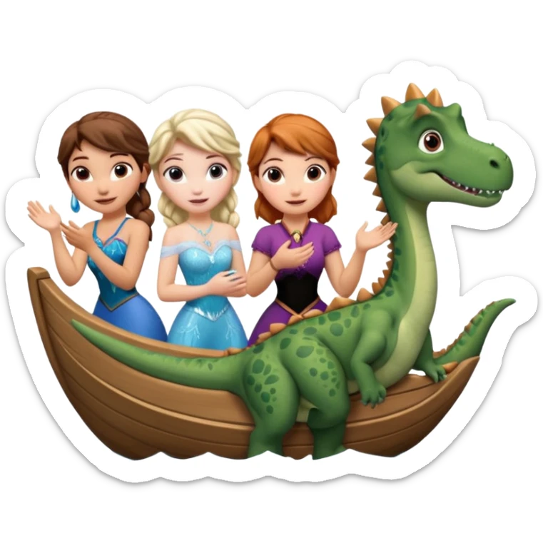 4 chicas montadas en una atraccion de levantando la mano con orejas de dines puestas en una atracción, la barca que sea como la de frozan sticker