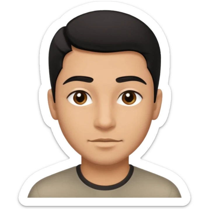 Emoji masculino em estilo 3D / cartoon realista, com pele morena clara, cabelos pretos bem penteados com gel, fios alinhados e com brilho, olhos pretos expressivos, sobrancelhas bem definidas, rosto jovem, expressão simpática e confiante, traços suaves e harmoniosos, sem barba sticker