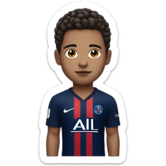 boy with black brown hair and a big fade haircut with a psg jersey sticker