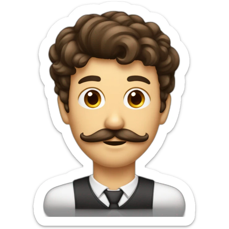 homme moustache carré, et coiffure de côté brun foncé, juste la tête, et les cheuveux court sticker