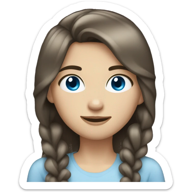 White brunette girl with blue eyes tucking hair behind ear sticker