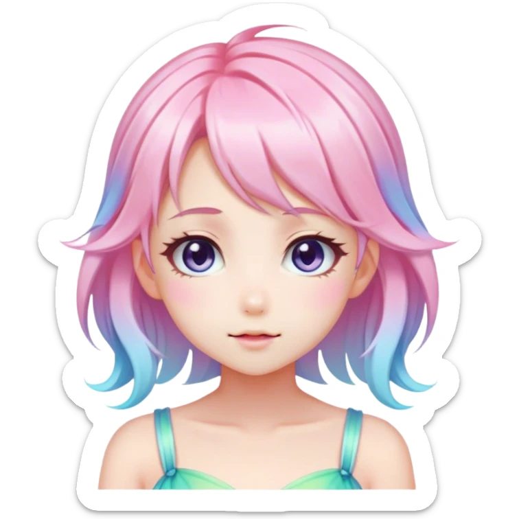 Gorgeous Beautiful Blushing Petite Colorful-Shiny-Pastel-Fairy-Anime-Girl with beautiful gradient pastel hair aesthetic sticker