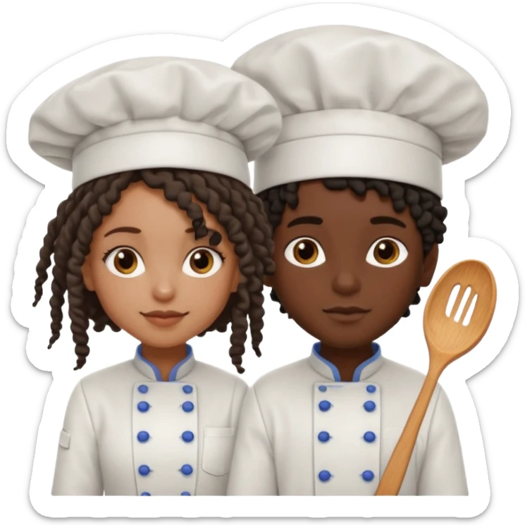 darkskin girl with curly hair and darkskin boy with dreads in chef outfit next to eachother  sticker