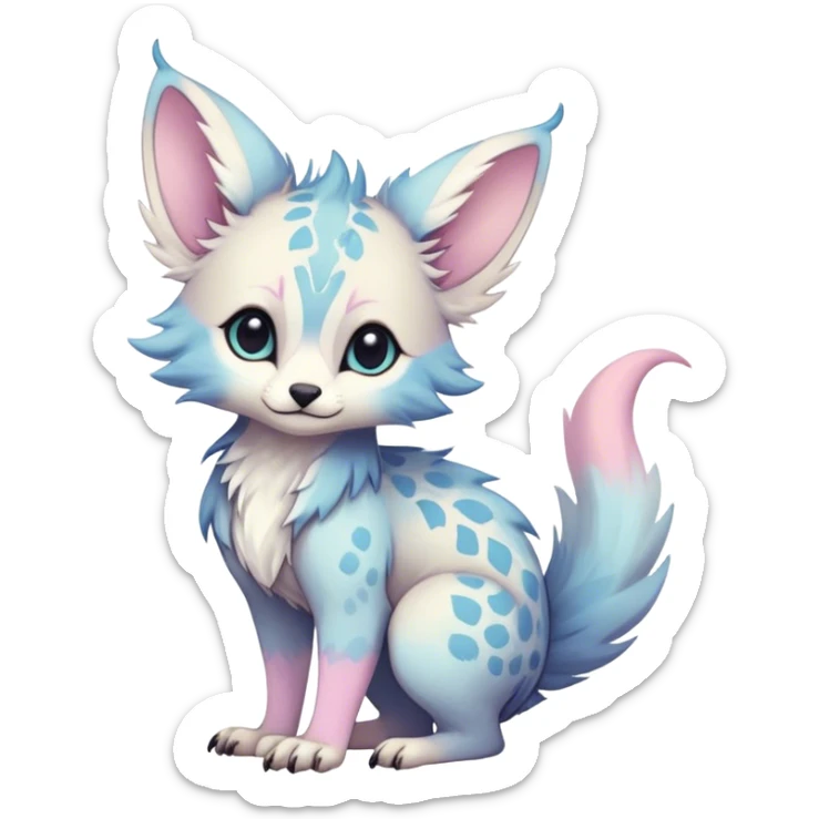 Feral Rare Fantasy cute pastel Vernid-Trico-species by LiLaiRa, random markings, tufted tail, tufted ears, full body sticker