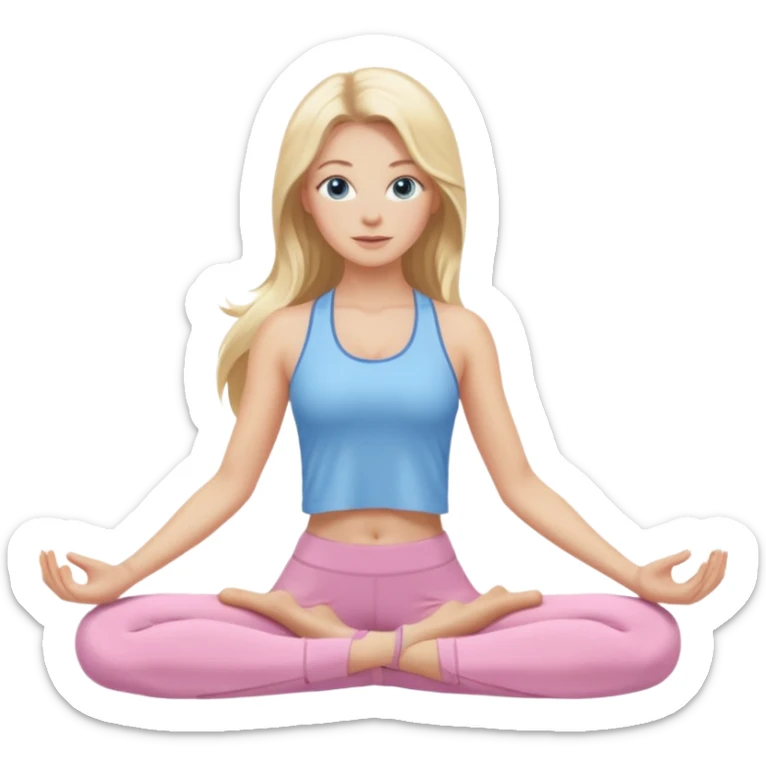 Blonde full long hair, blue eyed, yoga woman, light pink clothes, high definition  sticker