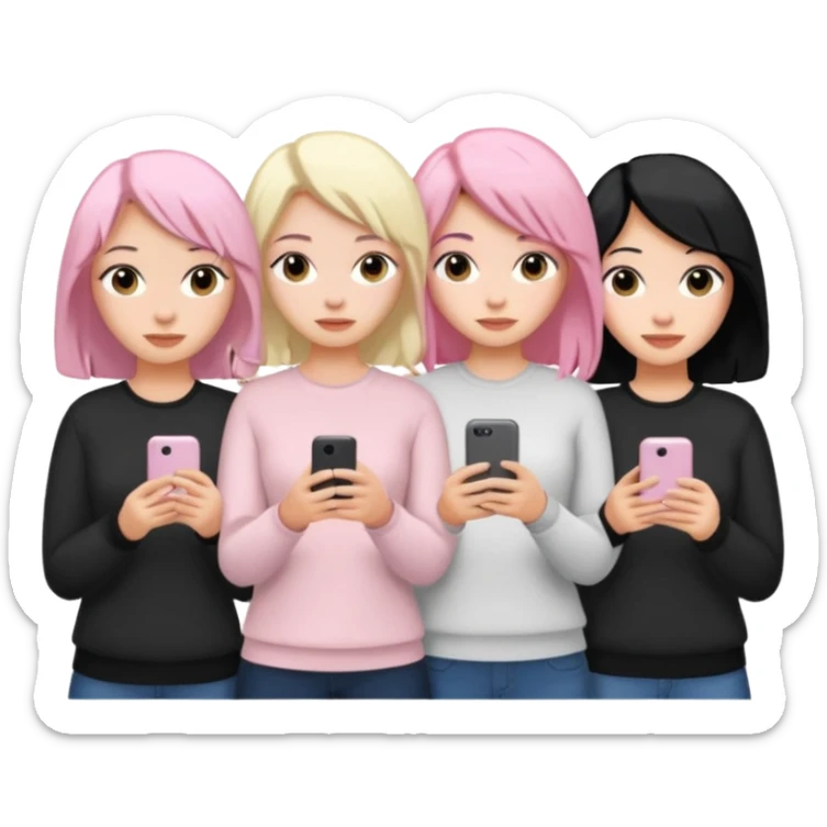 Girlfriend emoji - 5 white girlfriends, 1 with pale pink hair, 2 with black hair, 1 with medium blonde hair  sticker