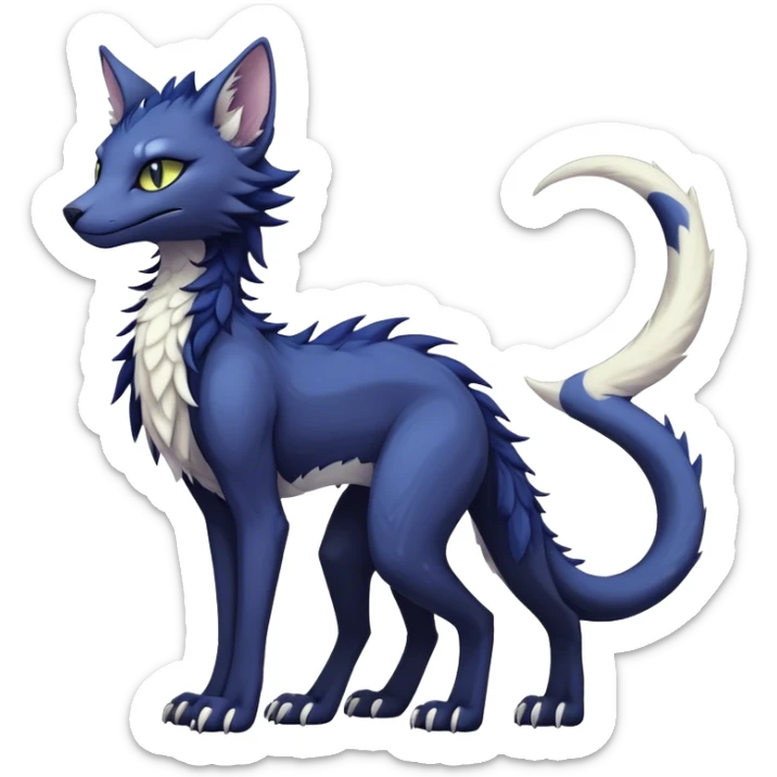 Kawaii dark edgy fantasy ethereal feline-vernid-sergal-fursona animal creature with a tufted tail full body sticker