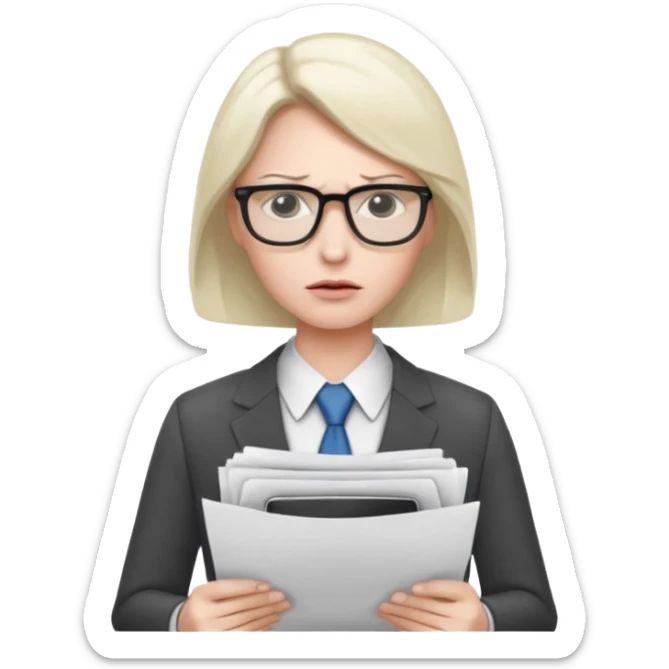 Frowns with Glasses, Office Boss: Business outfit, holding papers, frowning behind glasses, serious look
 sticker