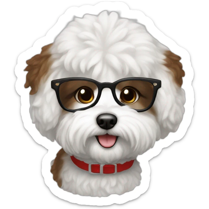 woman-white skin-brown hair-black-with glasses bichon dog-white-smile-christmas sticker