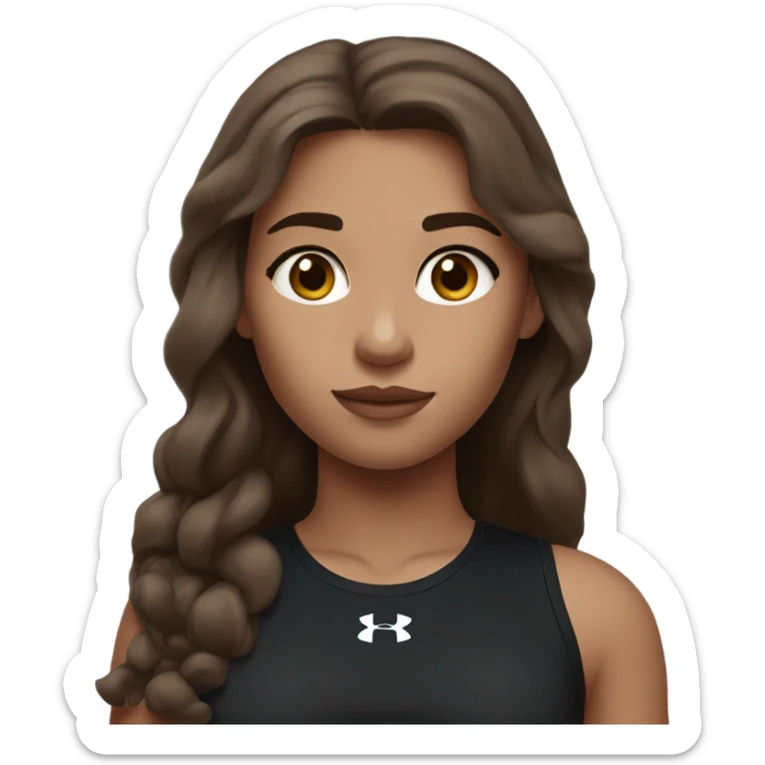 girl with long brown hair, black under armour t-shirt and not too much makeup sticker