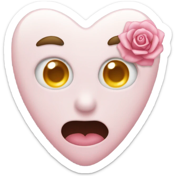 White heart with a Japanese pink rose, petal with a emoji of someone, rolling their eyes sticker