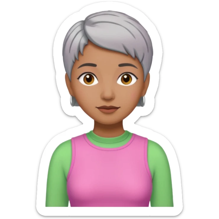 Brown woman with short gray hair wearing pink and green outfit  sticker