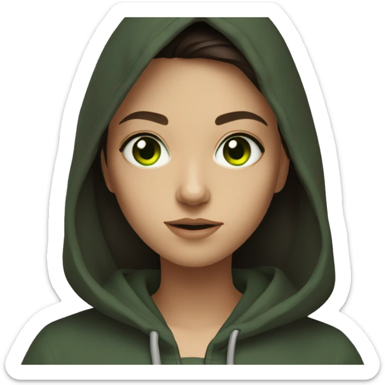 selfie of a girl in hoodie dark brown hair and green eyes sticker