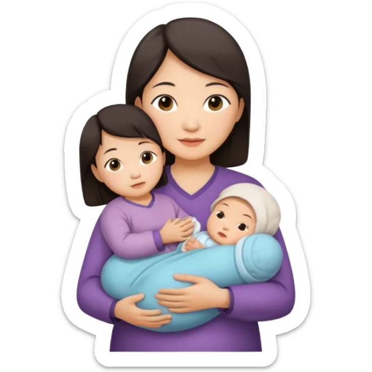 A Chinese mother (around 40) with her newborn and her 60-year-old mother. sticker