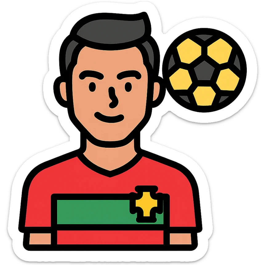 color outline icon of Cristiano Ronaldo with football theme sticker