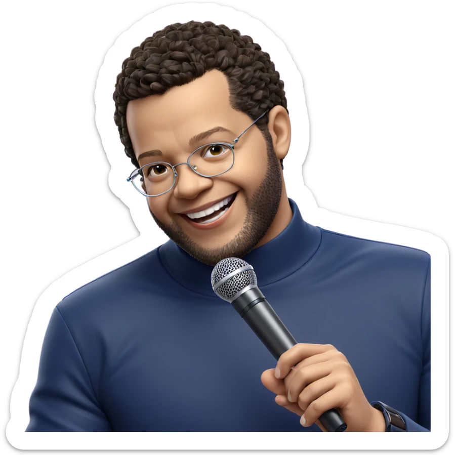 smiling boy with microphone sticker