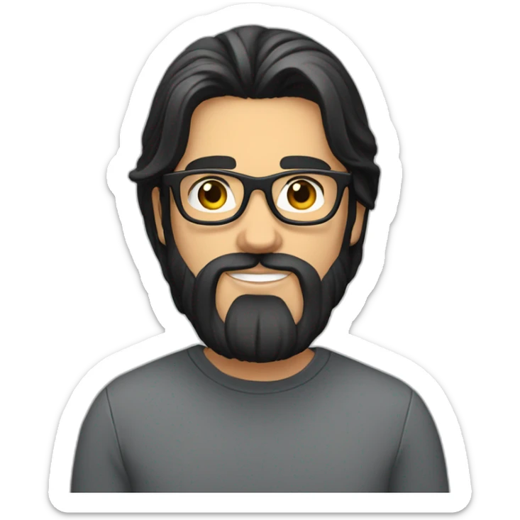 young white man with long black straight hair with big beard and glasses sticker