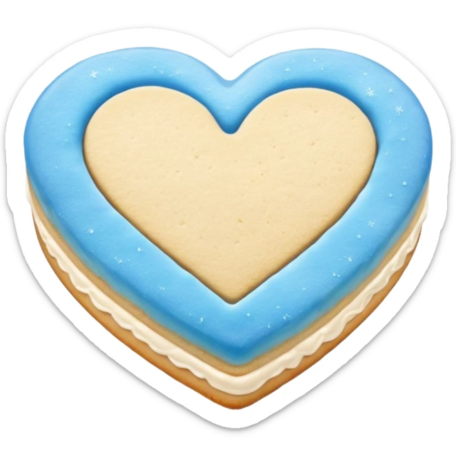 Realistic shortbread cookie in the shape of a heart with Carolina Blue color jelly middle filling and sprinkled powder sugar on top. sticker