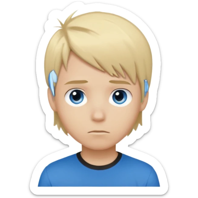boy with blonde hair emo, shirt color brown, and color eyes blue sticker