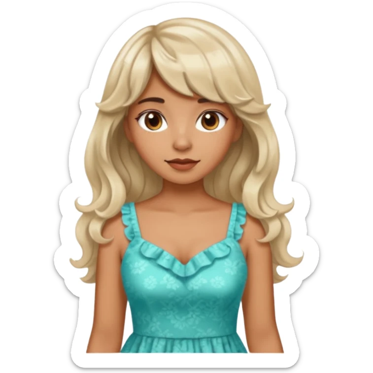 latina lady in a cute dress with bleached and brown wavy hair with bangs sticker