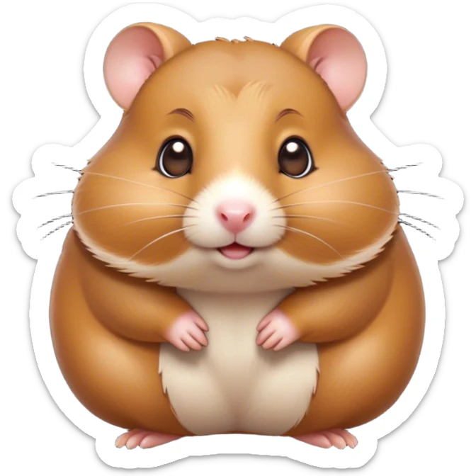 Cinematic Cute Brown Hamster Portrait Emoji, Head tilted playfully and inquisitively, featuring a glossy, rich brown coat with a delicate sheen, round, sparkling dark eyes filled with curiosity, Simplified yet irresistibly adorable features, highly detailed, glowing with a warm, friendly glow, high shine, affectionate and lively, stylized with a touch of whimsy, bright and endearing, soft glowing outline, capturing the essence of a mischievous yet loving hamster, so playful it feels like it could dash out of the screen and into your arms! sticker