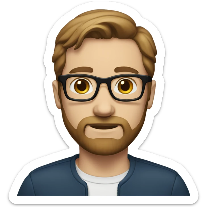 white man, brown straight hair, glasses, beard, glasses, blue eyes, no body, not smiling sticker