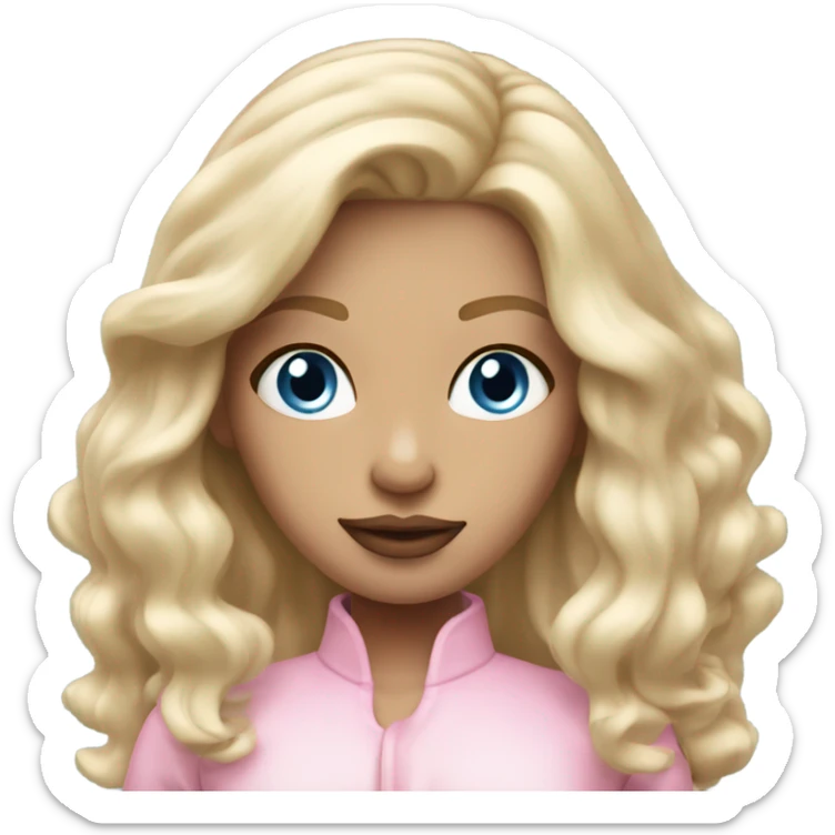 Scandi girl with a blowout blonde haie Blue eyes pink lips  sticker