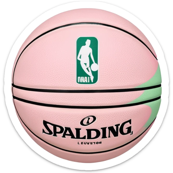 White NBA Spalding basketball with minimal pastel pink and green swirl accents sticker