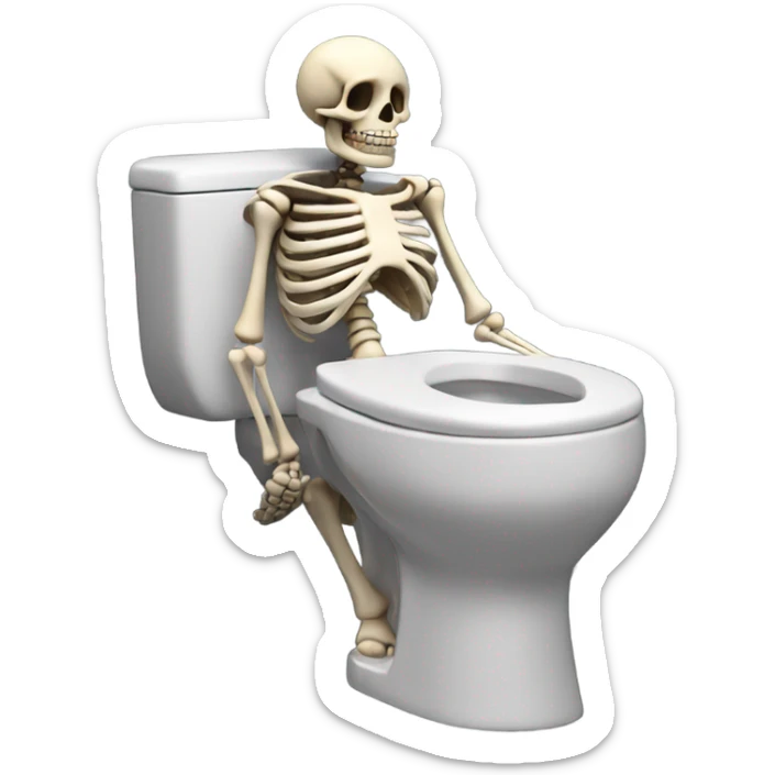 A skeleton sitting on the toilet and waiting for friend to pick up the phone  sticker