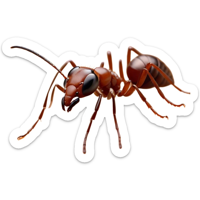 Beautiful and Majestic Ant Portrait Emoji, Head and body rendered in serene repose with a gentle, content smile, showcasing a finely detailed, compact form with eyes softly closed in tranquil slumber, Simplified yet exquisitely endearing features, highly detailed, glowing with a soft, drowsy natural light, high shine, relaxed and utterly noble, stylized with an air of timeless industrious grace, soft glowing outline, capturing the essence of a majestic ant that embodies the quiet power of nature! sticker