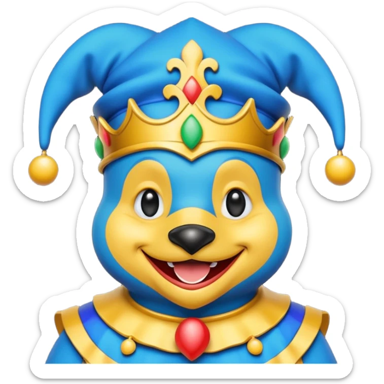 crazy colorful puppy penguin jolly joker, medieval, vintage, court jester, mac os icon, blue color sticker