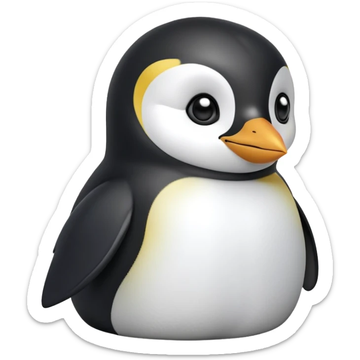 cinematic-cute-emperor-penguin-portrait-emoji,-head-tilted-playfully-and-inquisitively,-with-glossy,-pristine-plumage,-sparkling-eyes-filled-with-curiosity,-simplified-yet-irresistibly-adorable-features, black, large black eyes face, zoomed in sticker